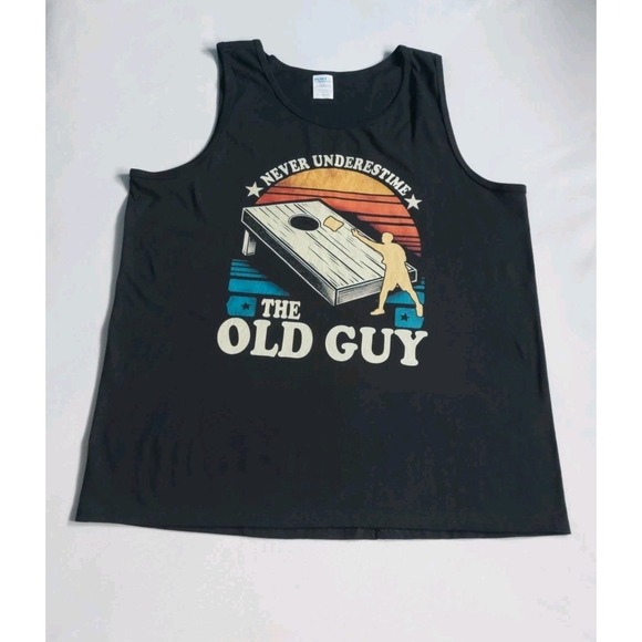 Port Company Never underestime The old Guy Graphic Tank Top Men's XL Black - Picture 2 of 6